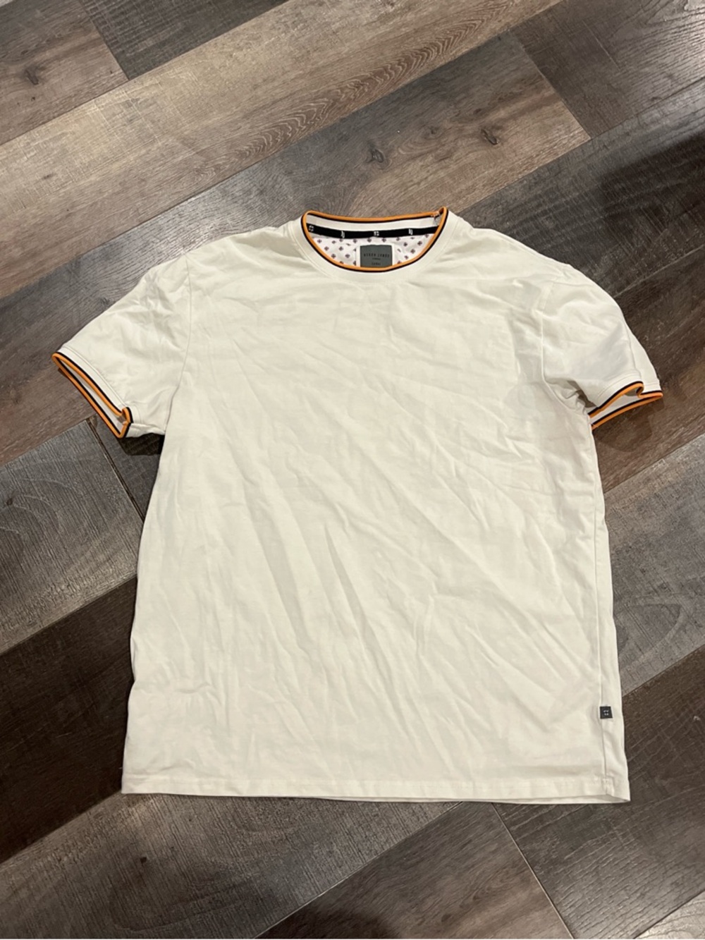 Men's Cream Short-Sleeve Tee with Orange-Trim Ringer Detail